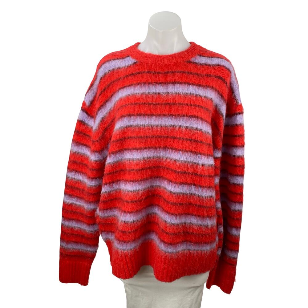 Mnml Women's Red Purple Striped Wool Long Sleeve Eyelash Knit Sweater Top Size M